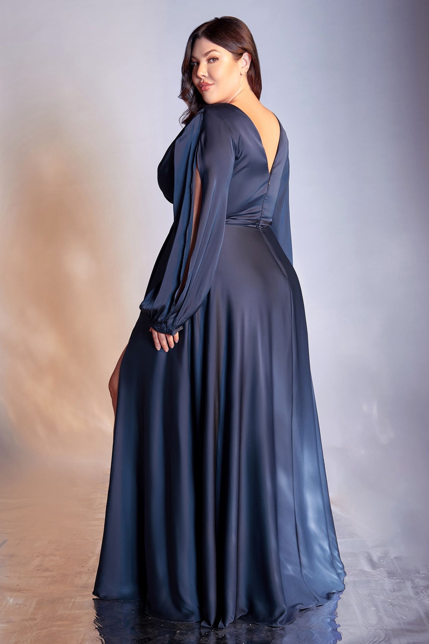 Curve Satin Long Sleeve Gown-6