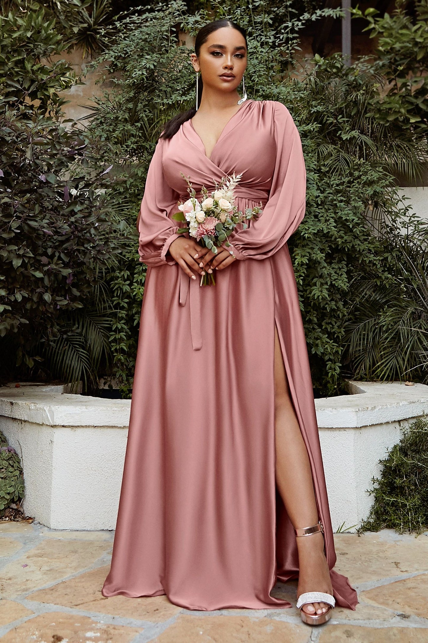 Curve Satin Long Sleeve Gown-8