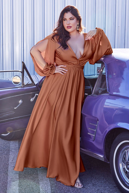 Curve Satin Long Sleeve Gown-9