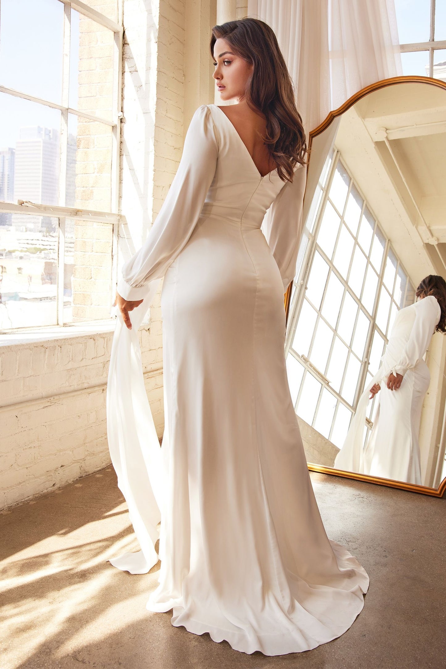 Long Sleeve Satin Bridal Gown-1