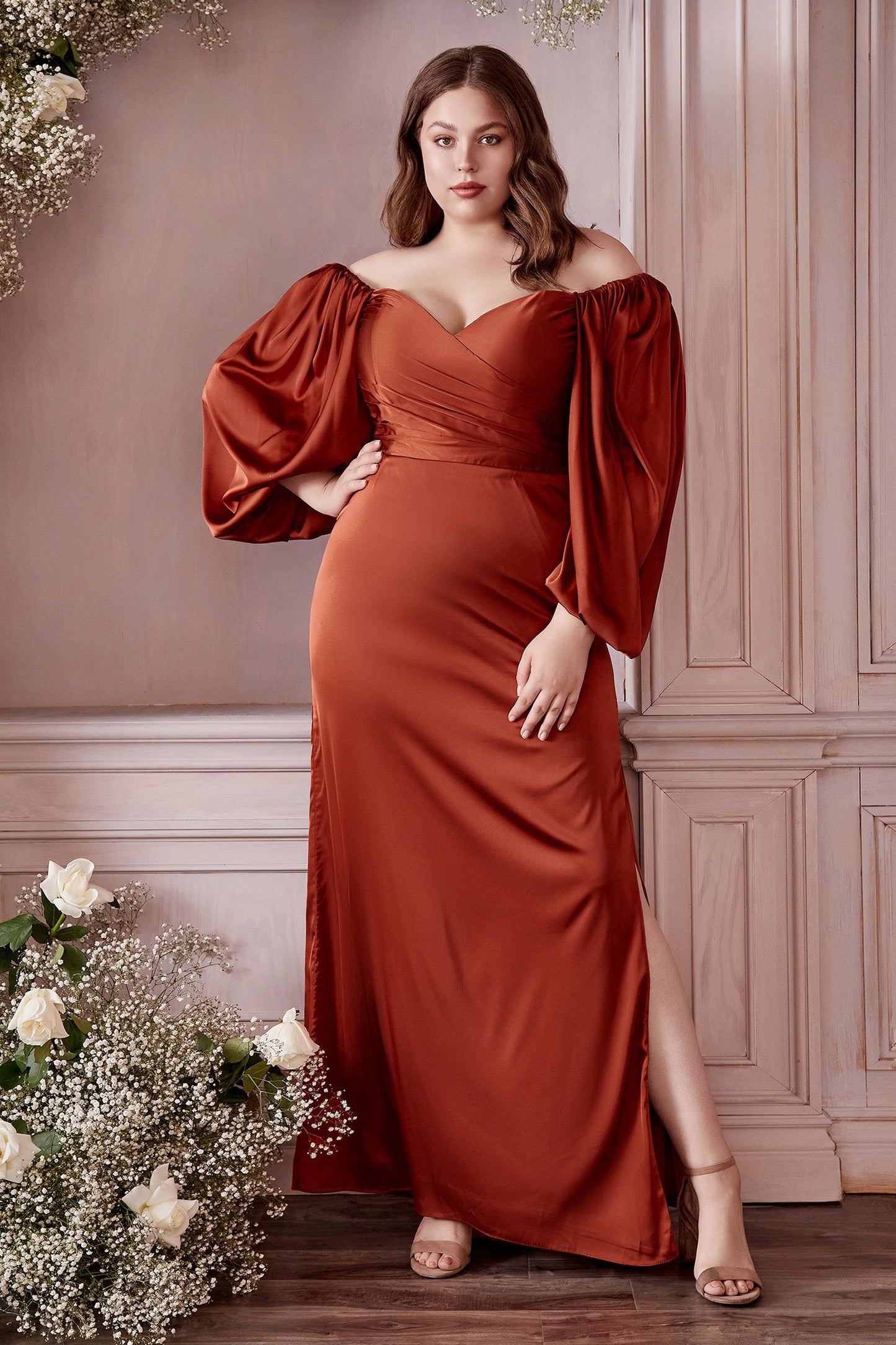 Soft Satin Long Sleeve Curve Dress-6