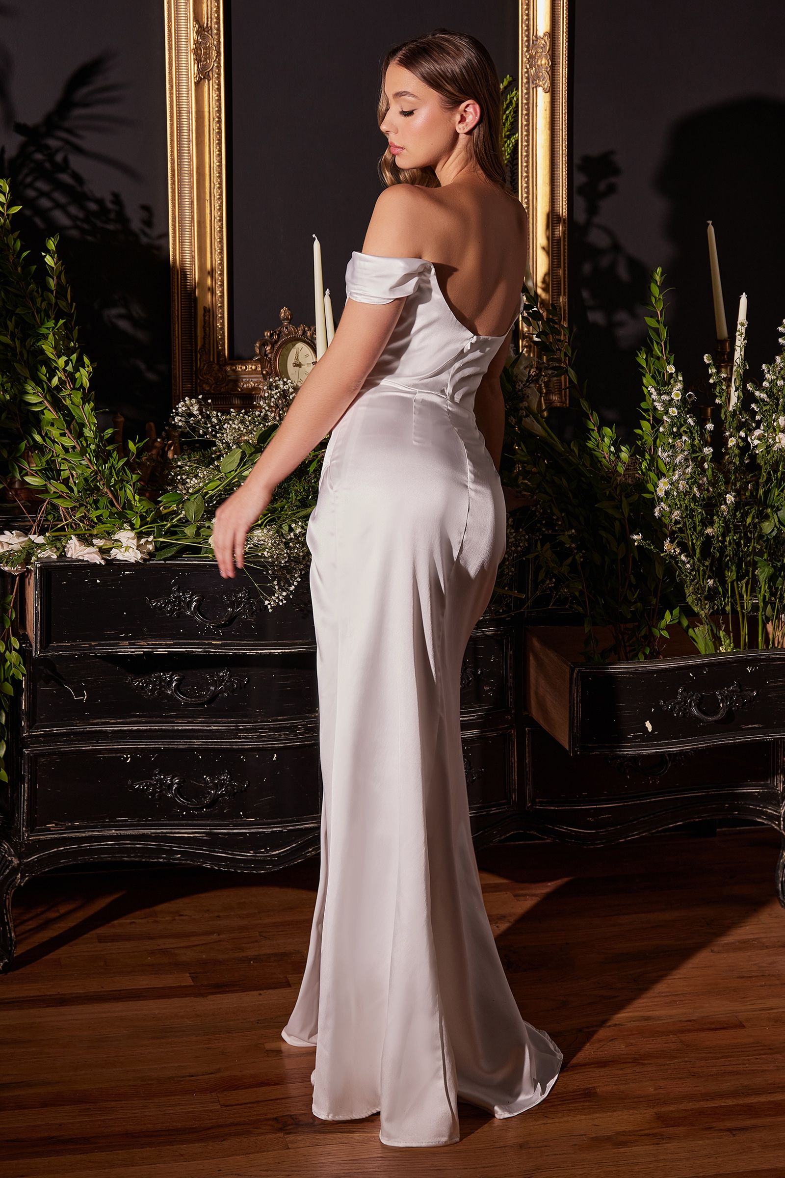 Satin Off The Shoulder Corset Off White Gown-1