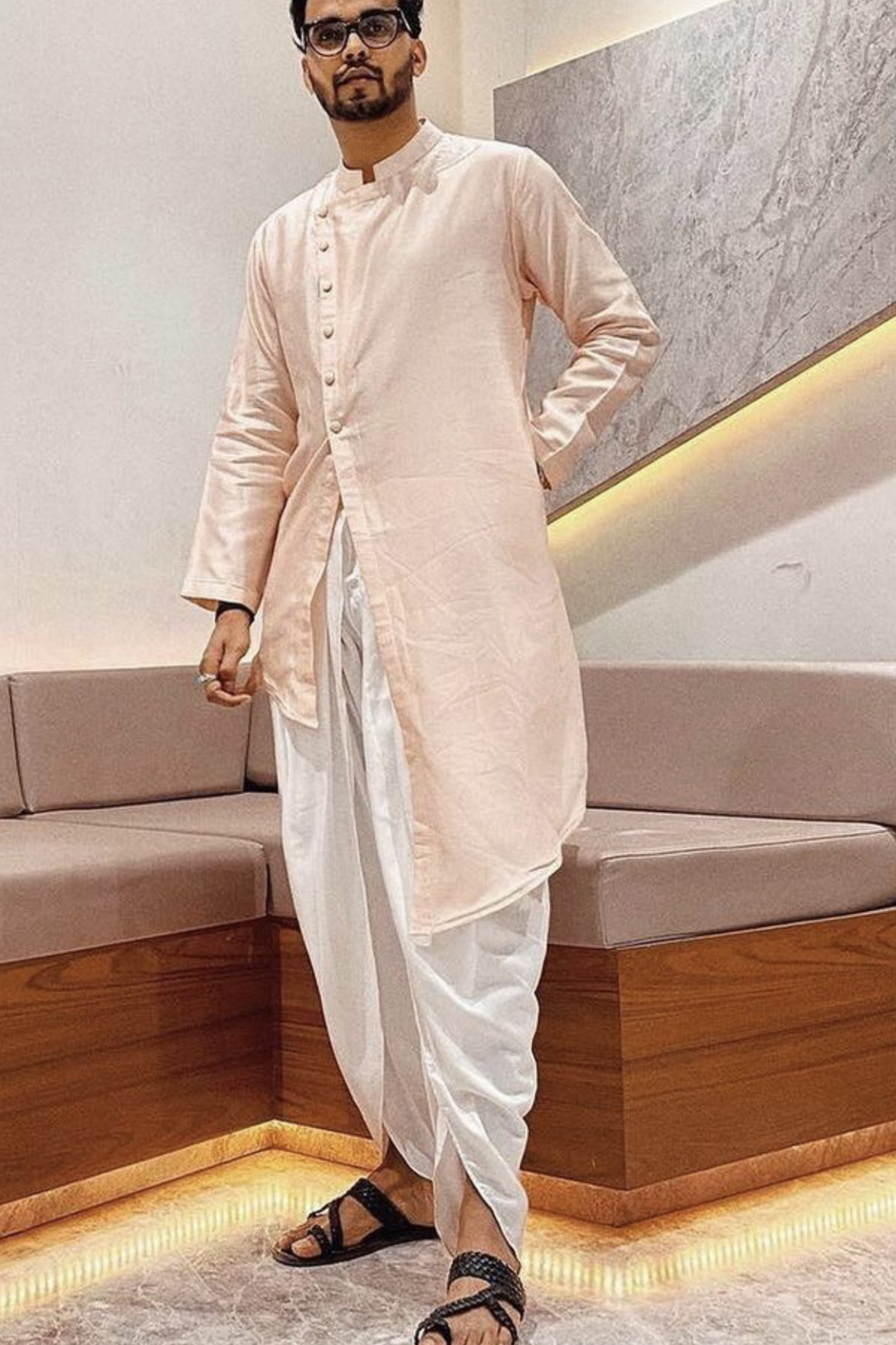 The February Boy In Our  - Peach Chanderi Silk Kurta With Tulip Pant Set-0