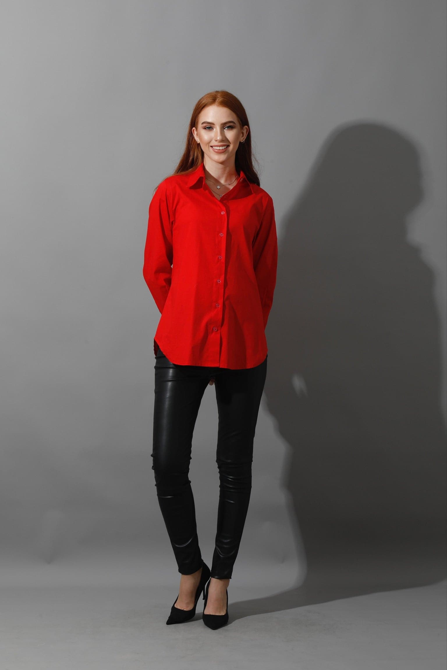 Button Up Basic Shirt - True Red-2