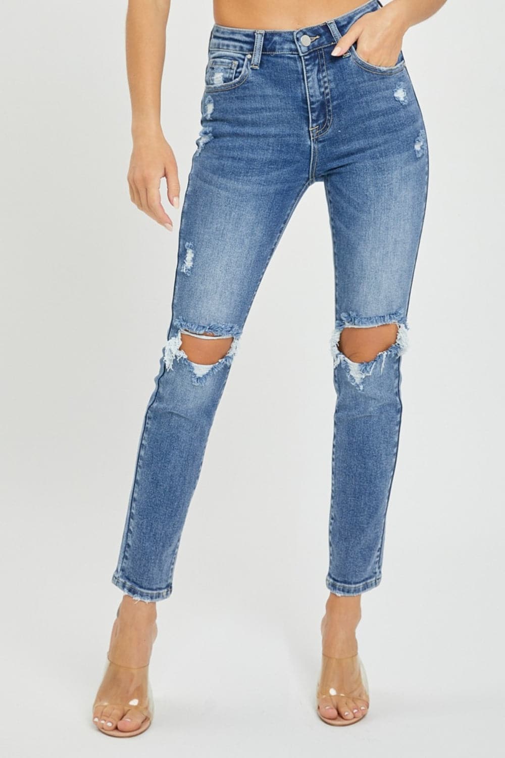 Risen Full Size High Rise Knee Distressed Skinny Jeans-0