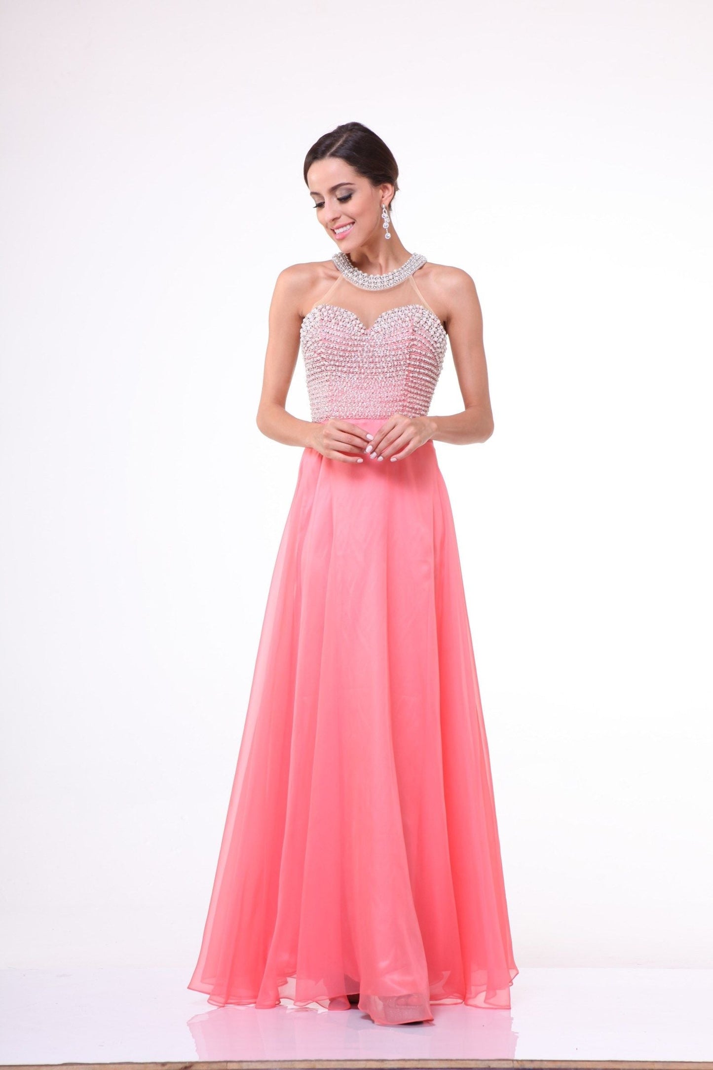 Illusion High Halter on Chiffon Dress-5