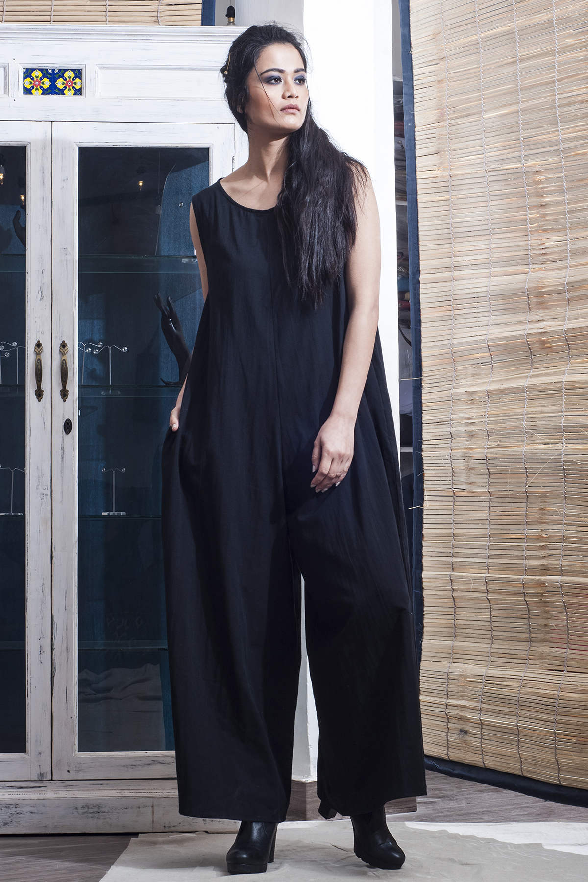 Gabi - Black Jumpsuit With Grey Floor Length Jacket-3