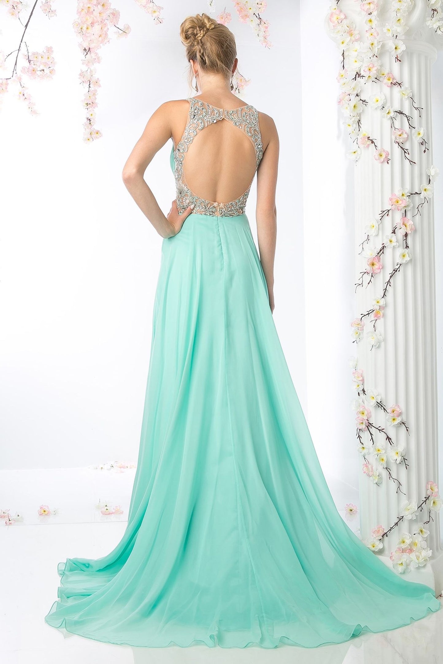 A-line dress with V-neckline, open back and beads-1