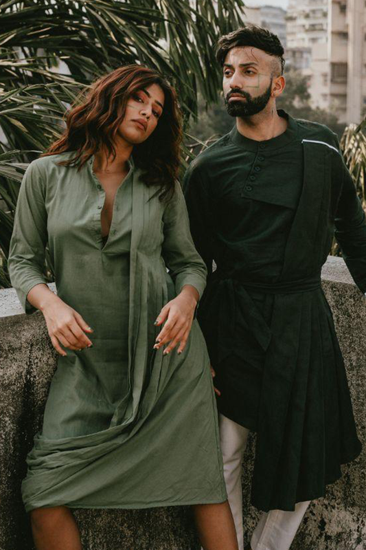 Santoshi Shetty x Bohame In Our - Green Cowl Dress-0