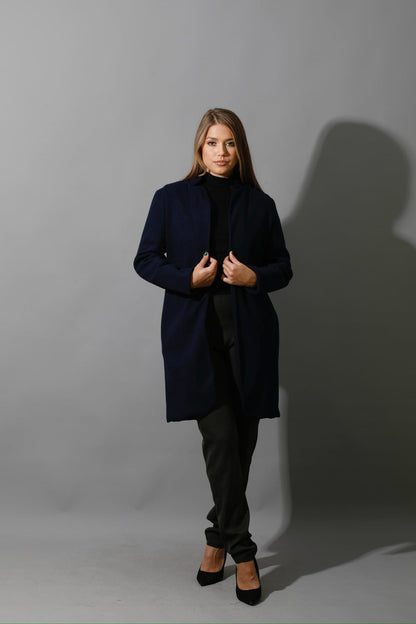 Woolen Short Coat - Navy-3