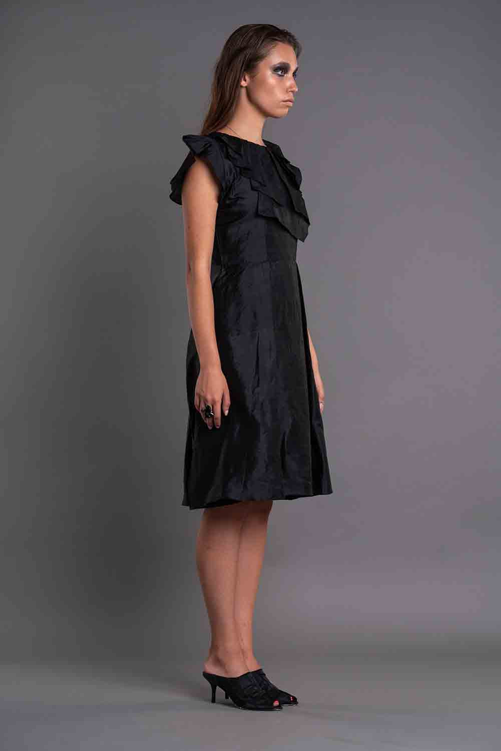 NECK PLEATED RUFFLED DRESS-1