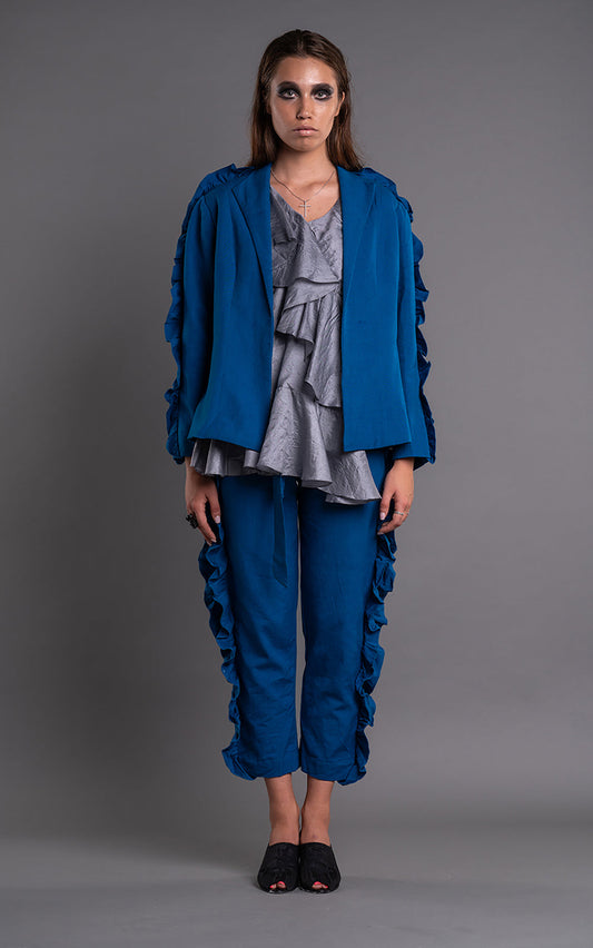 FITTED RUFFLED JACKET TROUSER-0