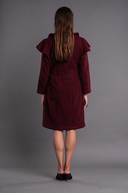 SHAWL COLLAR RUFFLE COAT-2