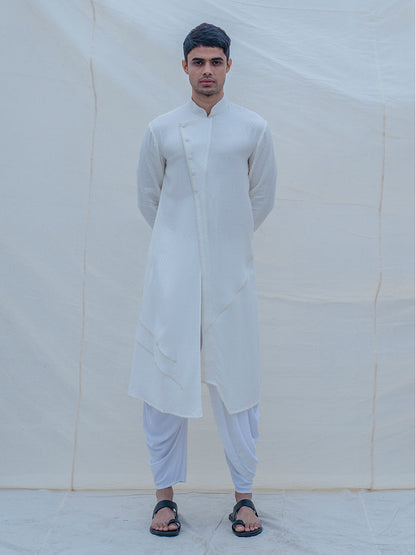 Off White Self Textured Kurta & Dhoti Set-0