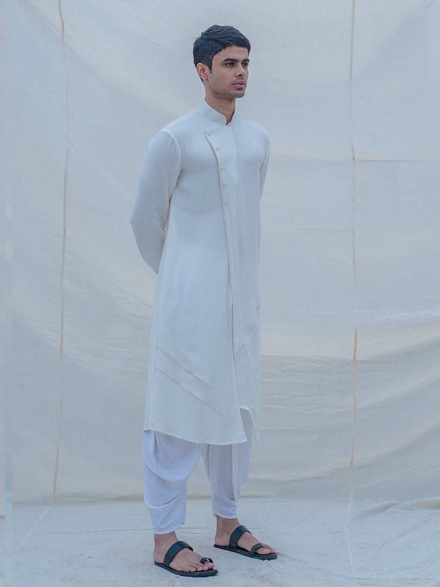 Off White Self Textured Kurta & Dhoti Set-2