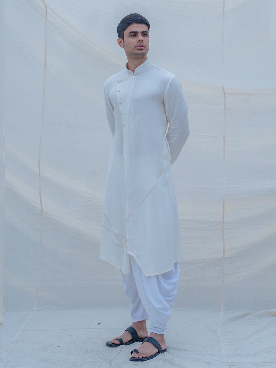 Off White Self Textured Kurta & Dhoti Set-3