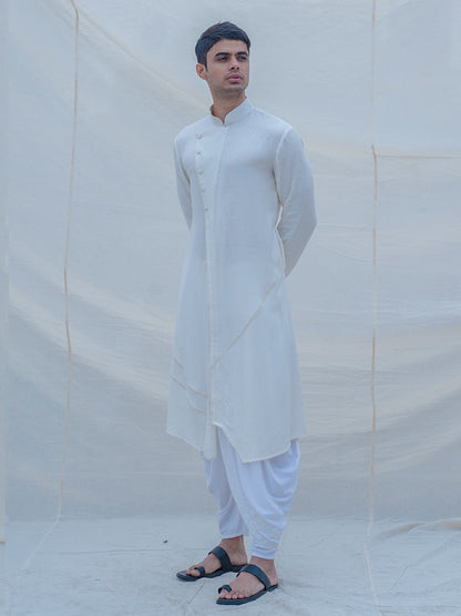 Off White Self Textured Kurta & Dhoti Set-3