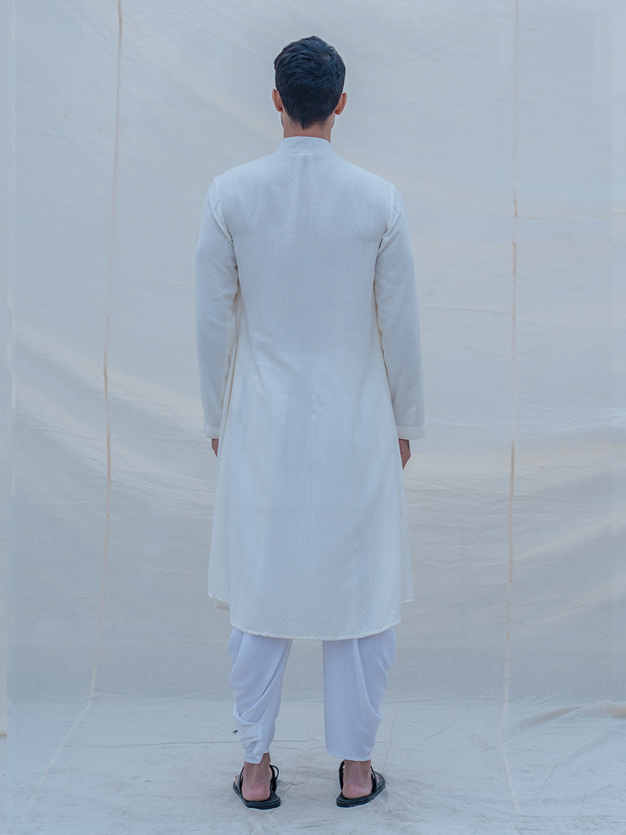 Off White Self Textured Kurta & Dhoti Set-4