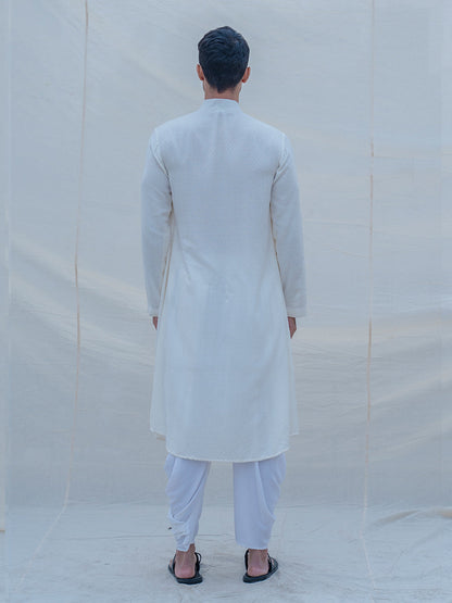 Off White Self Textured Kurta & Dhoti Set-4