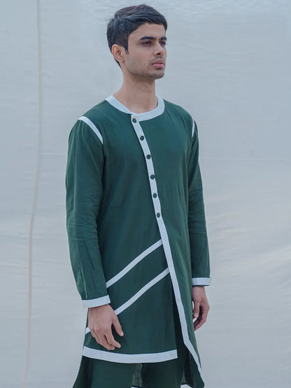 COTTON X LINEN - GREEN KURTA SET-0