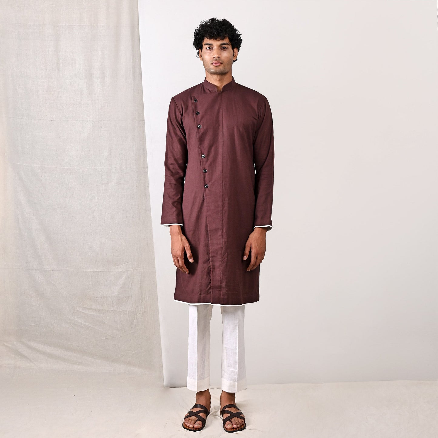 Everett - Dark Mahogany Long Kurta Set-0