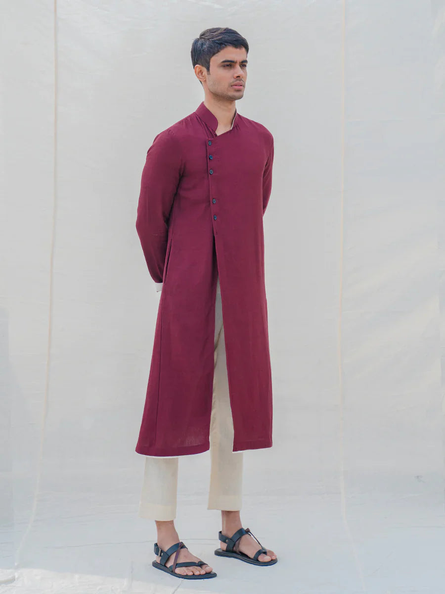 COTTON X LINEN - MAROON KURTA SET-1