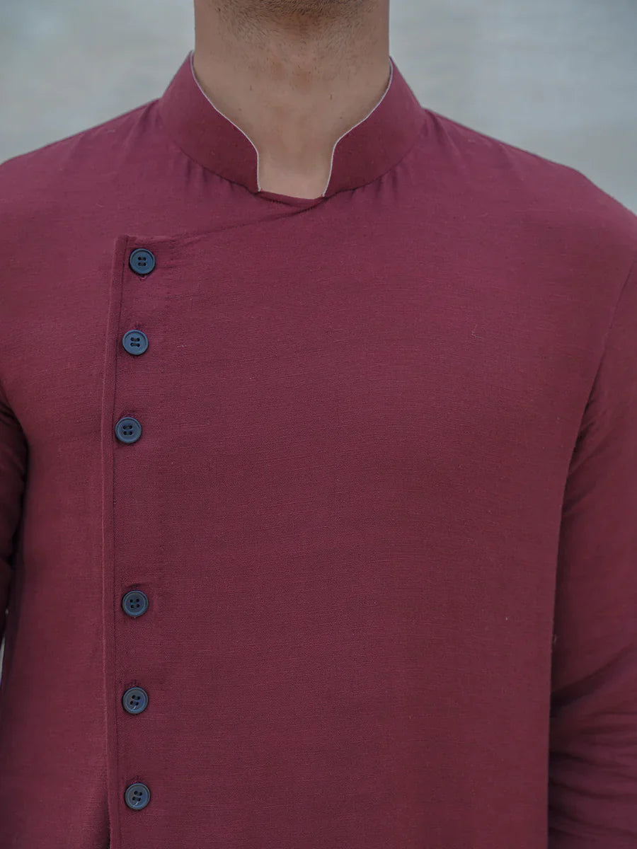 COTTON X LINEN - MAROON KURTA SET-3