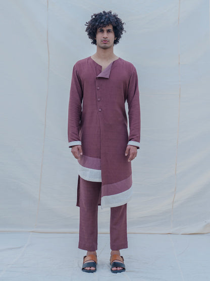 Cotton X Linen Dark Mauve Kurta Set-0