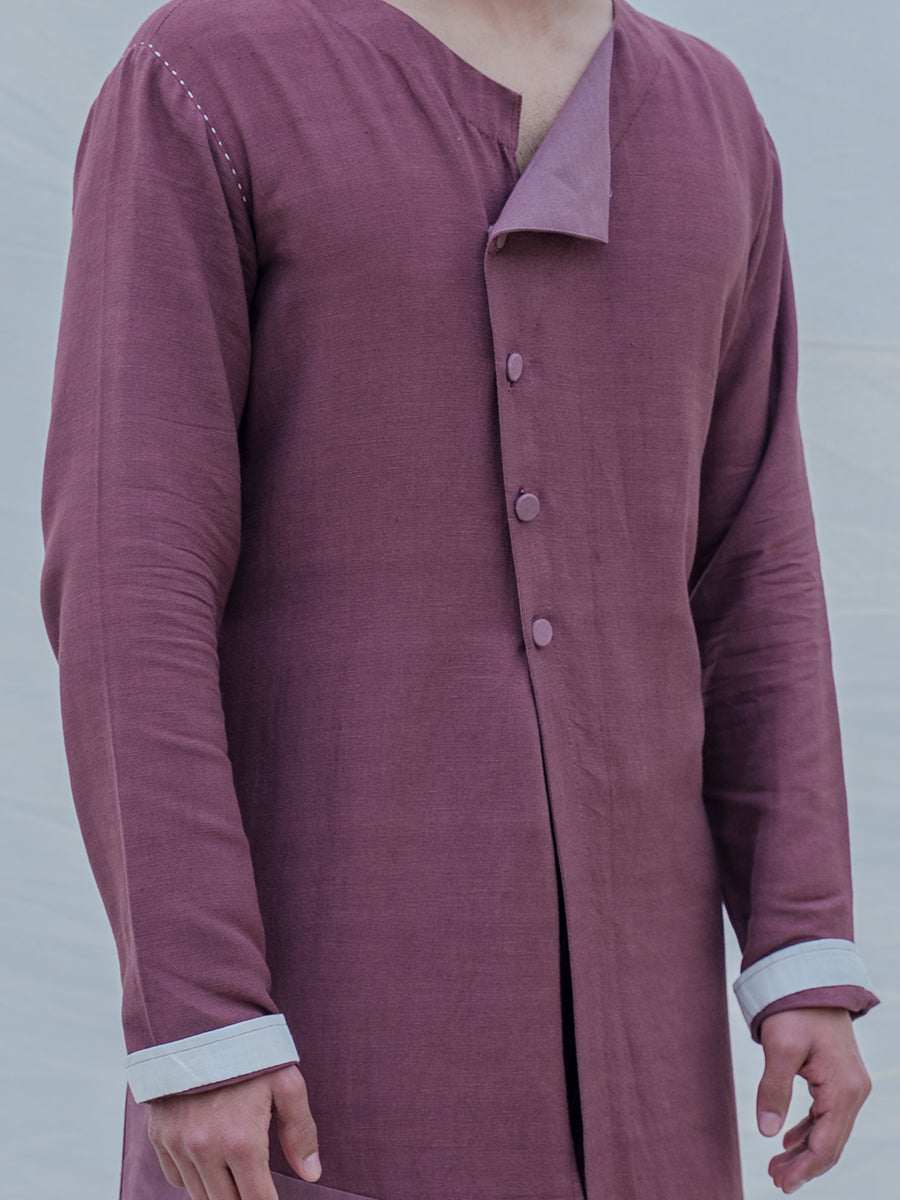 Cotton X Linen Dark Mauve Kurta Set-1