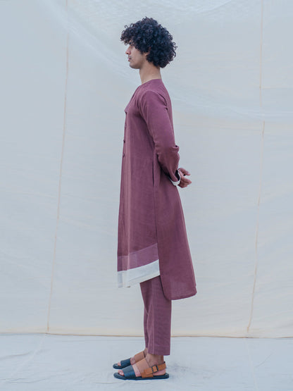 Cotton X Linen Dark Mauve Kurta Set-2