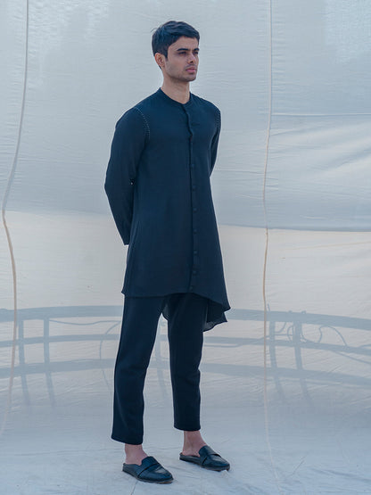 Cotton X Linen Bad & Black Kurta Set-2