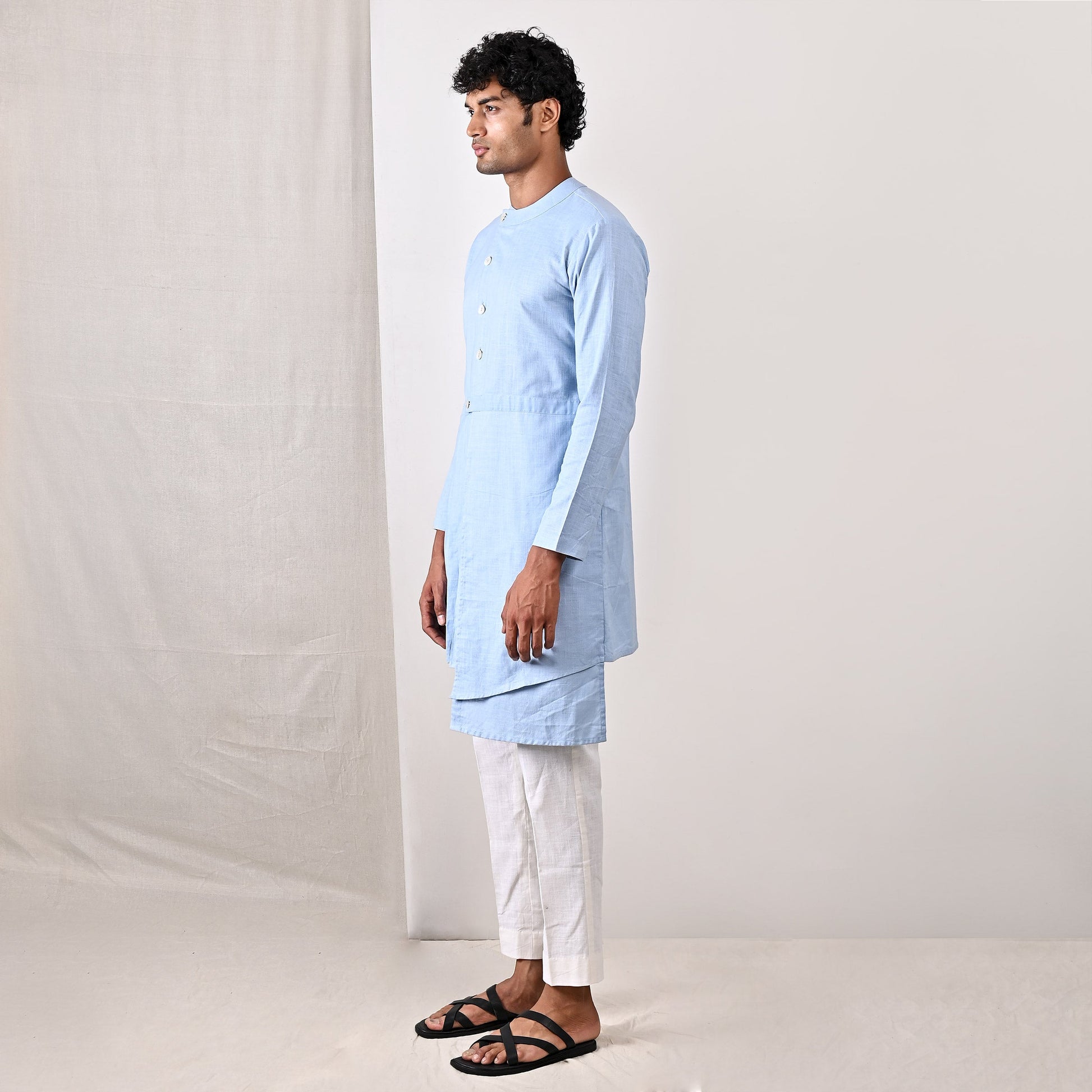 Braxton - sky Blue Asymmetrical Pleated Kurta Set-2