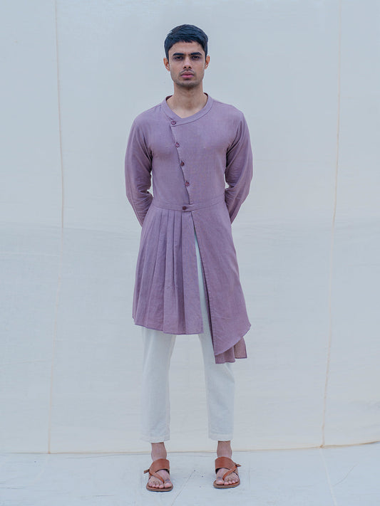 Cotton X Linen Violet Kurta with Pant Set-0