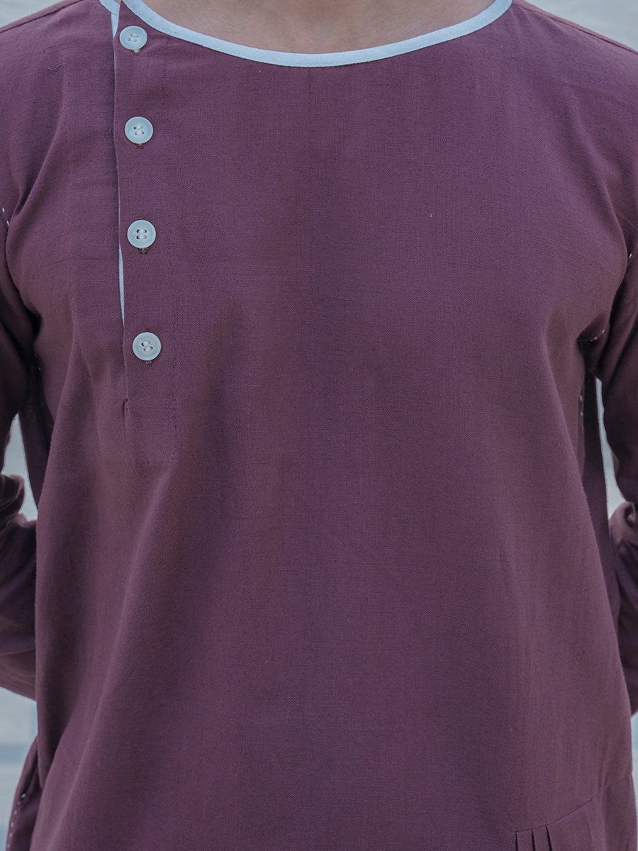 Cotton X Linen Brown Kurta-4