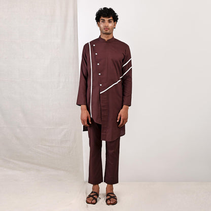 Tanner - Dark Mahogany Asymmetrical Kurta Set-0