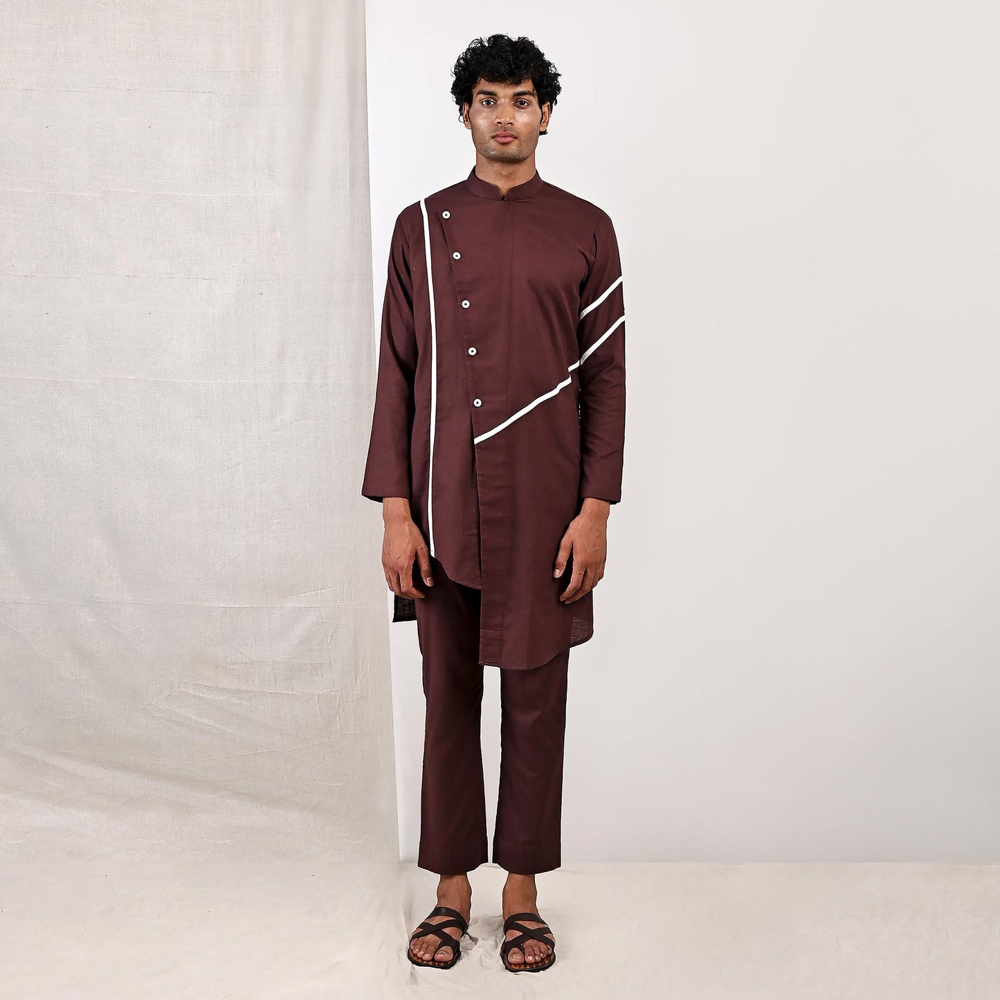 Tanner - Dark Mahogany Asymmetrical Kurta Set-0