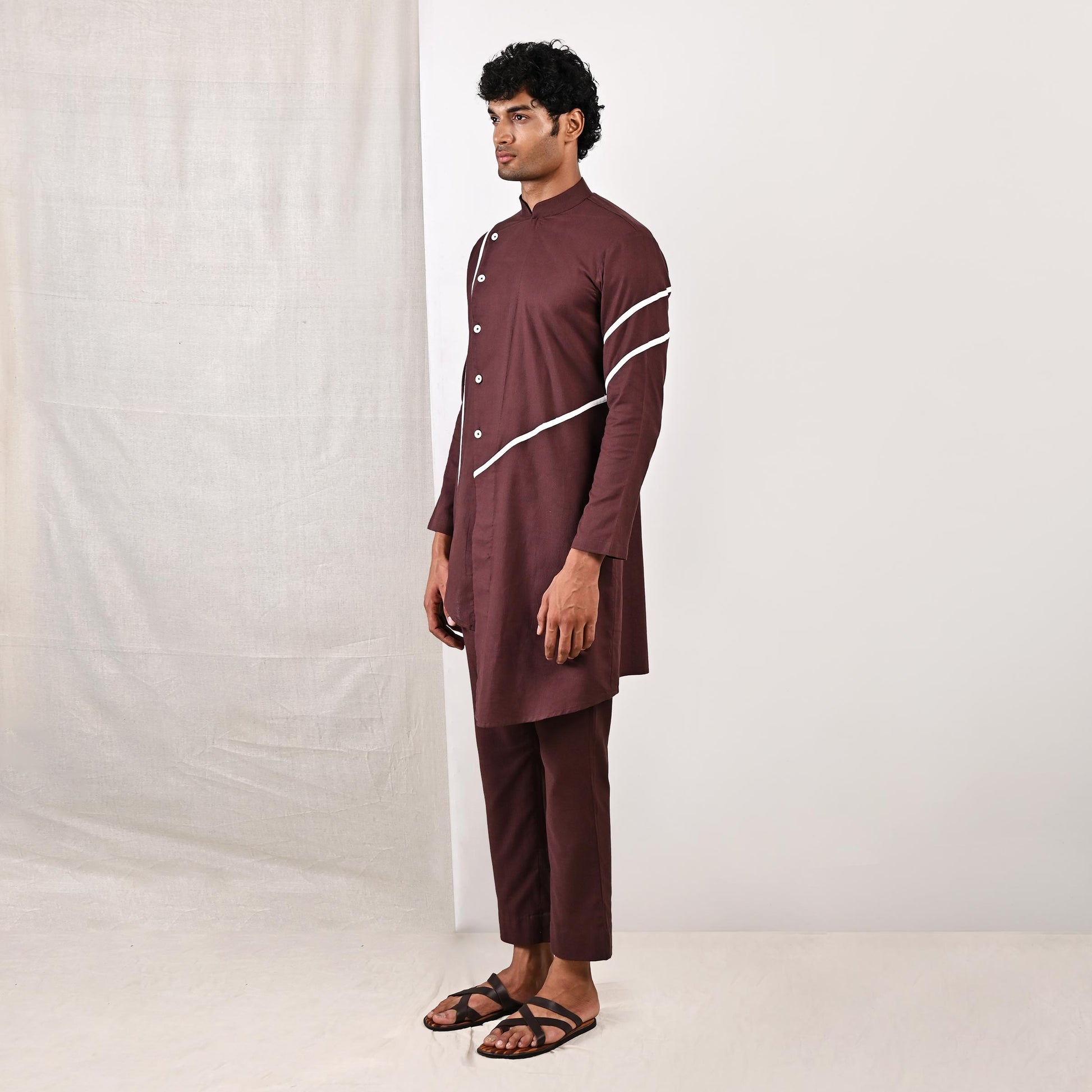 Tanner - Dark Mahogany Asymmetrical Kurta Set-1