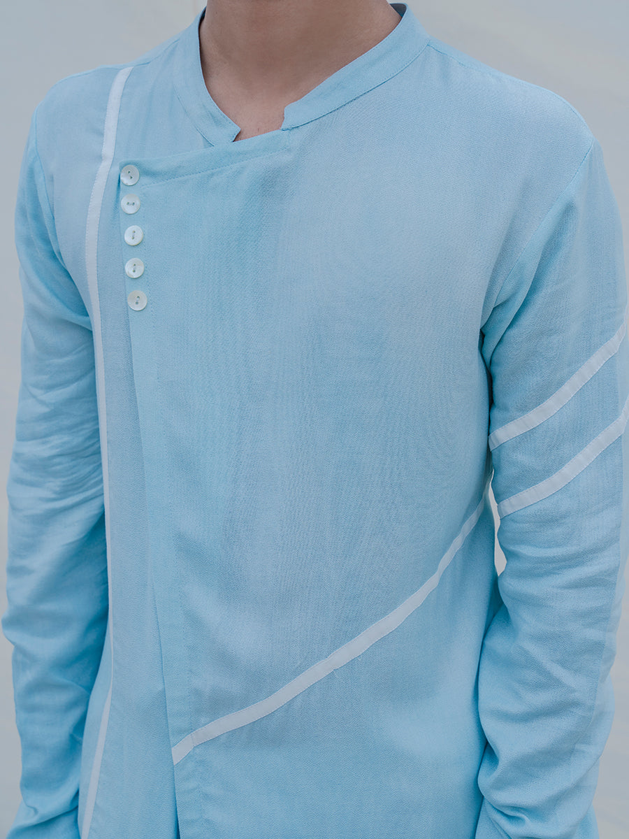 Cotton X Linen Aqua Blue Asymmetric Kurta-1