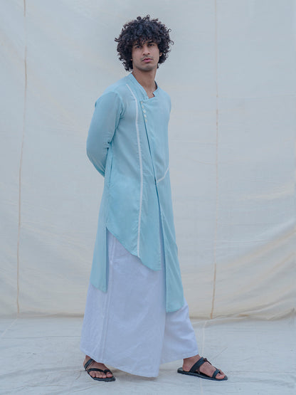 Cotton X Linen Blue Kurta and Oversize pants set-2