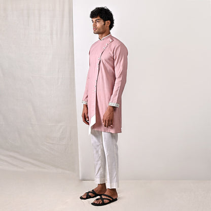 Colton- Mauve Hand Embroidery Asymmetric Kurta with Off-White Pant Set-3