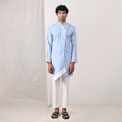 WYATT - SKY BLUE EMBROIDERED ASYMMETRICAL KURTA SET-0