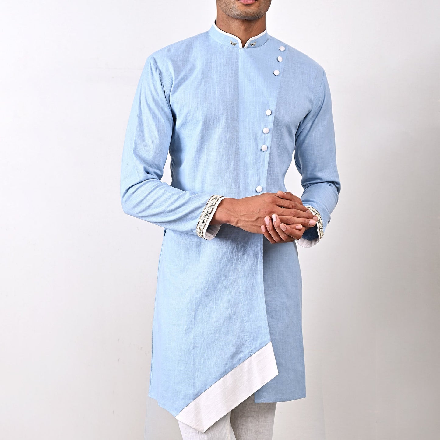 WYATT - SKY BLUE EMBROIDERED ASYMMETRICAL KURTA SET-1