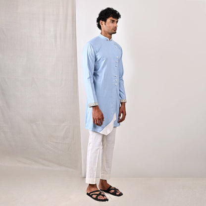 WYATT - SKY BLUE EMBROIDERED ASYMMETRICAL KURTA SET-3