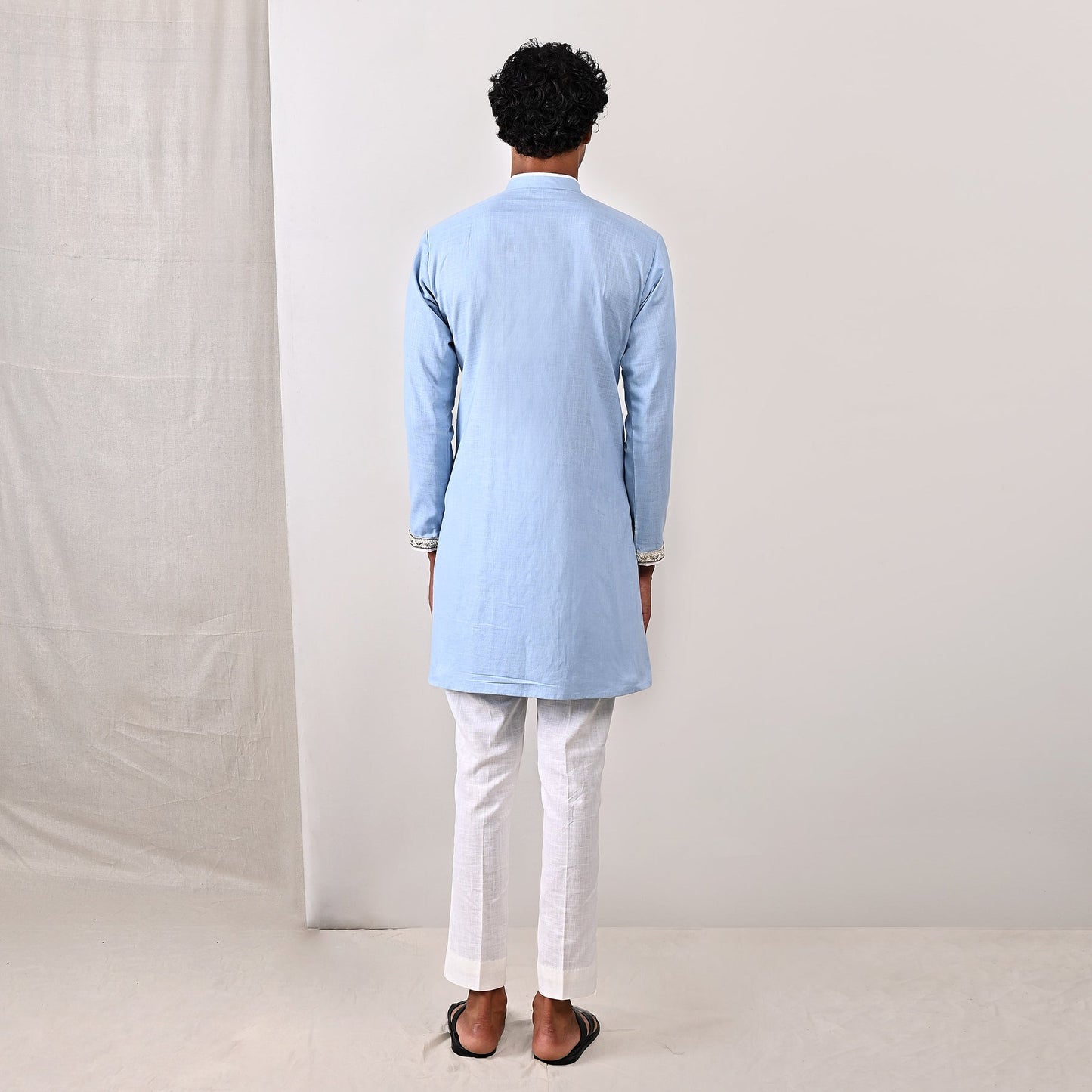 WYATT - SKY BLUE EMBROIDERED ASYMMETRICAL KURTA SET-4