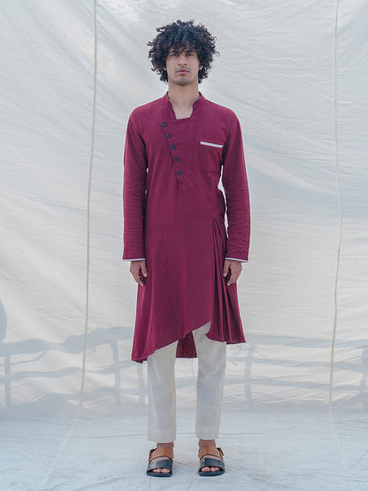 Cotton X Linen in Maroon Kurta Set-0