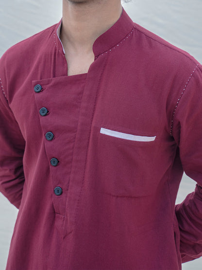 Cotton X Linen in Maroon Kurta-1