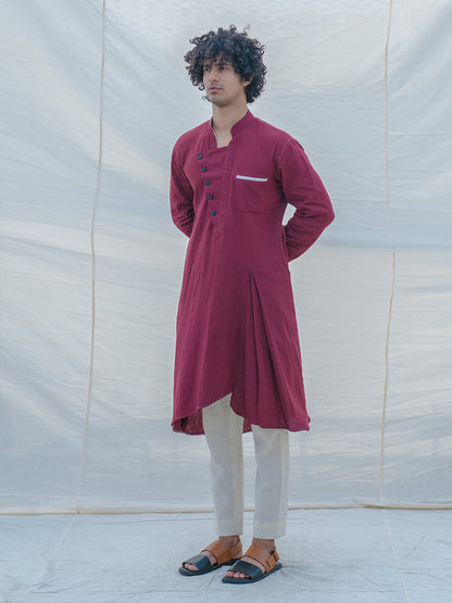 Cotton X Linen in Maroon Kurta-2