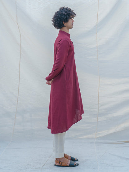 Cotton X Linen in Maroon Kurta-3