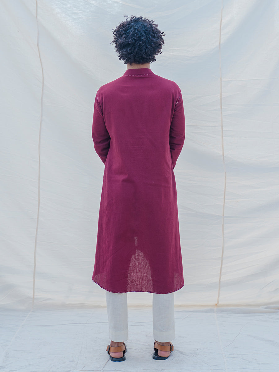 Cotton X Linen in Maroon Kurta-4