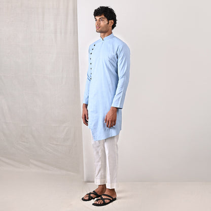 Jaxon - Sky Blue Asymmetrical Kurta With Off White Pant Set-2